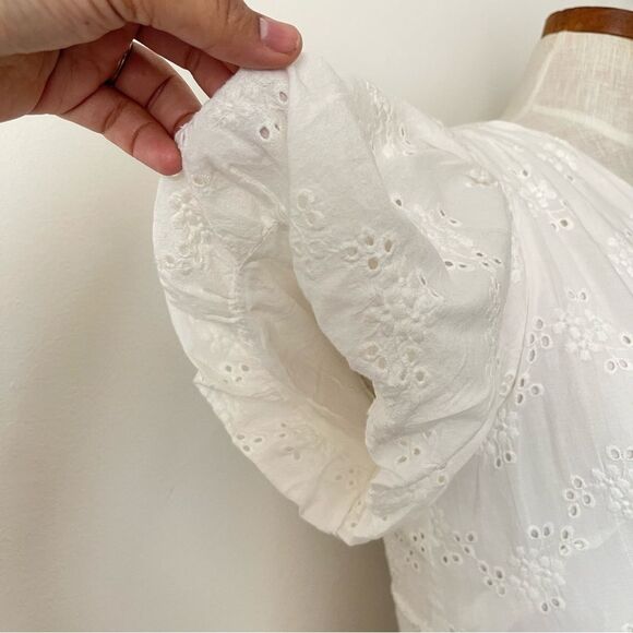 Urban Outfitters White Claire One Shoulder Eyelet Mini Dress NWOT Medium - Picture 2 of 7